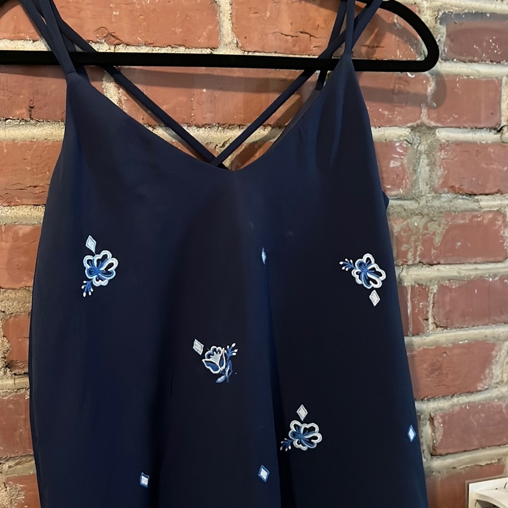 Blue Embroidered Dress with cross straps